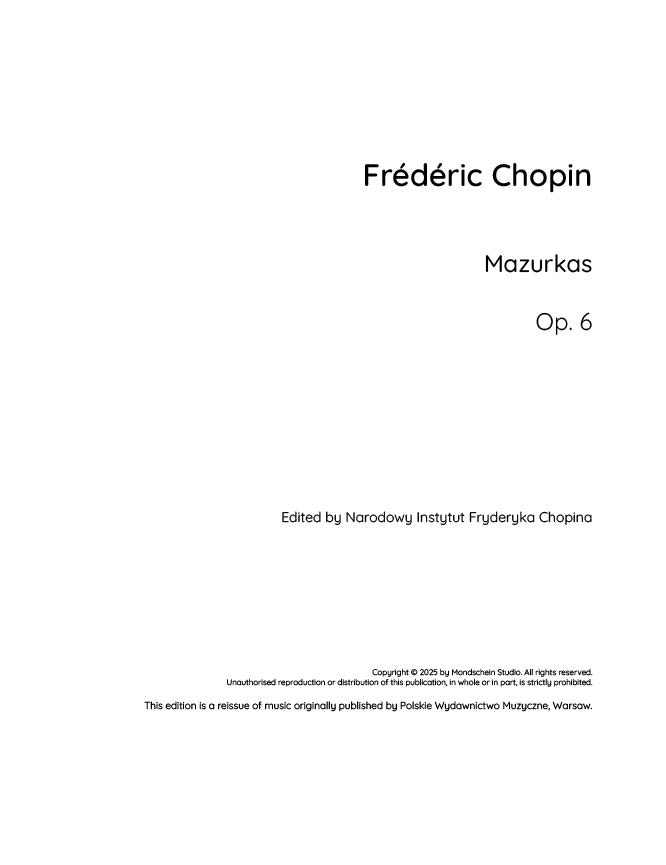 Chopin - 4 Mazurkas, Op. 6 (PDF Sheet Music / Digital Download)