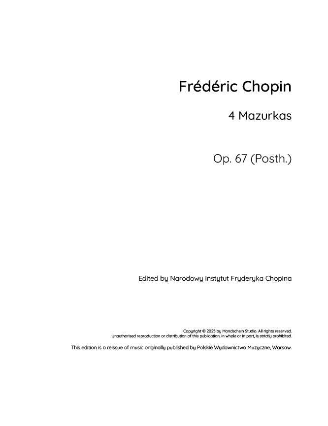 Chopin - 4 Mazurkas, Op. 67 (PDF Sheet Music / Digital Download)