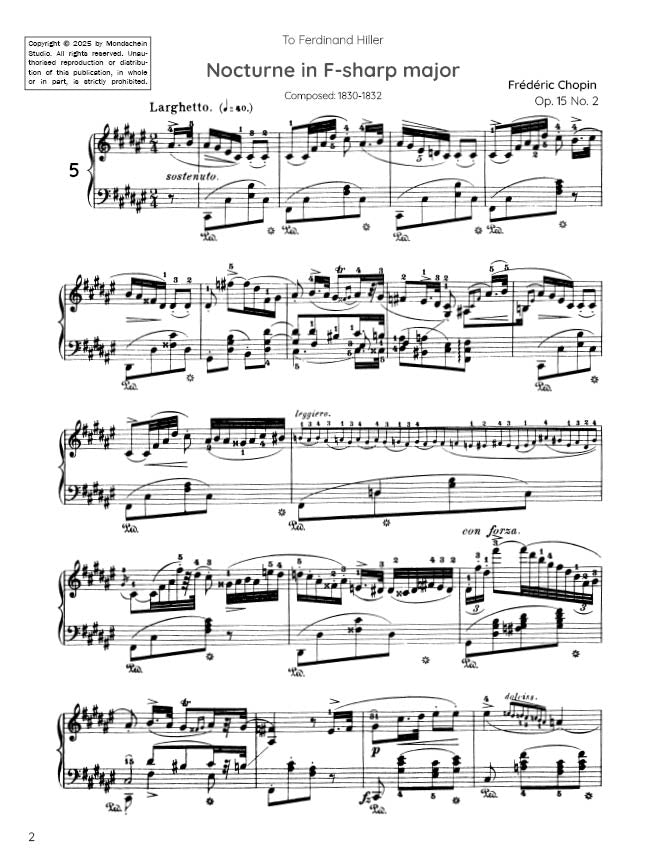 Chopin - Nocturne No. 5, Op. 15 No. 2 (PDF Sheet Music / Digital Download)