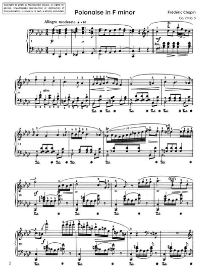 Chopin - Polonaise No. 10 in F minor, Op. posth. (PDF Sheet Music / Digital Download)