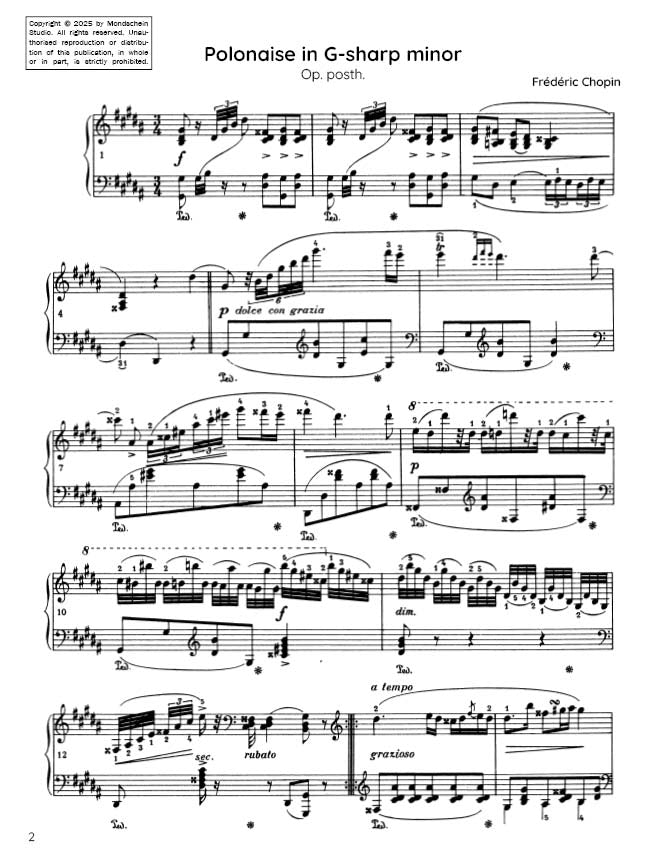 Chopin - Polonaise No. 14 in G-sharp minor, Op. posth. (PDF Sheet Music / Digital Download)