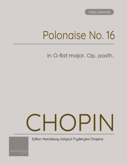 Chopin - Polonaise No. 16 in G-flat major, Op. posth. (PDF Sheet Music / Digital Download)