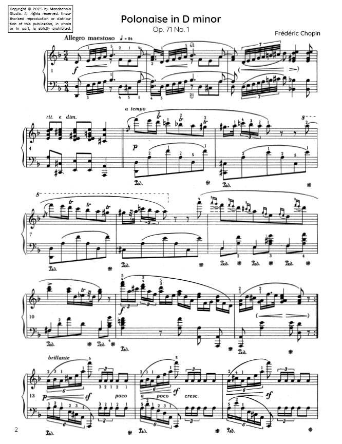 Chopin - Polonaise No. 8 in D minor, Op. posth. (PDF Sheet Music / Digital Download)