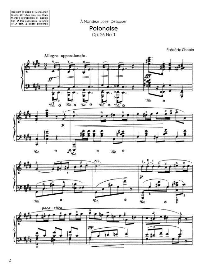 Chopin - Polonaise in C-sharp minor, Op. 26 No. 1 (PDF Sheet Music / Digital Download)