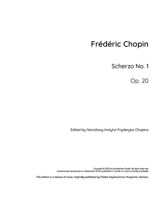 Chopin - Scherzo No. 1, Op. 20 (PDF Sheet Music / Digital Download)