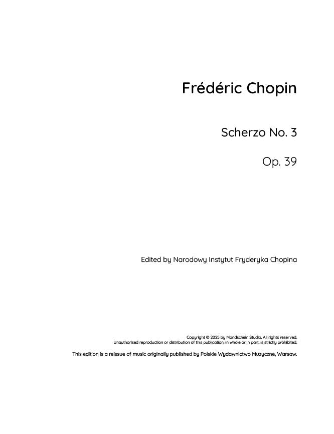 Chopin - Scherzo No. 3, Op. 39 (PDF Sheet Music / Digital Download)