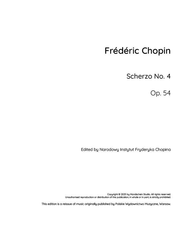 Chopin - Scherzo No. 4, Op. 54 (PDF Sheet Music / Digital Download)