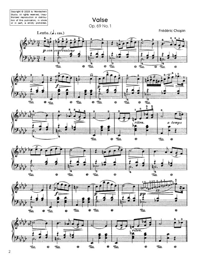 Chopin - Valse in A-flat major, Op. 69 No. 1 (PDF Sheet Music / Digital Download)