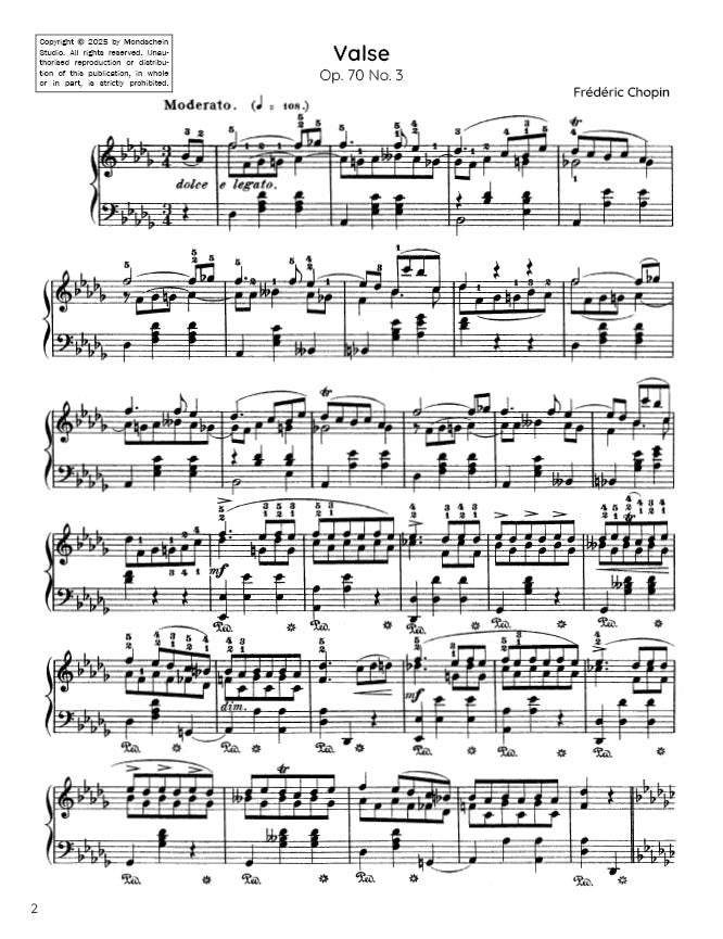Chopin - Valse in D-flat major, Op. 70 No. 3 (PDF Sheet Music / Digital Download)