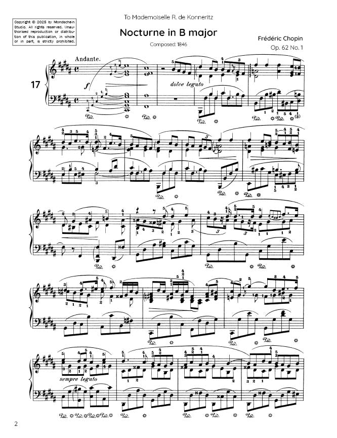 Chopin - Nocturne No. 17, Op. 62 No. 1 (PDF Sheet Music / Digital Download)