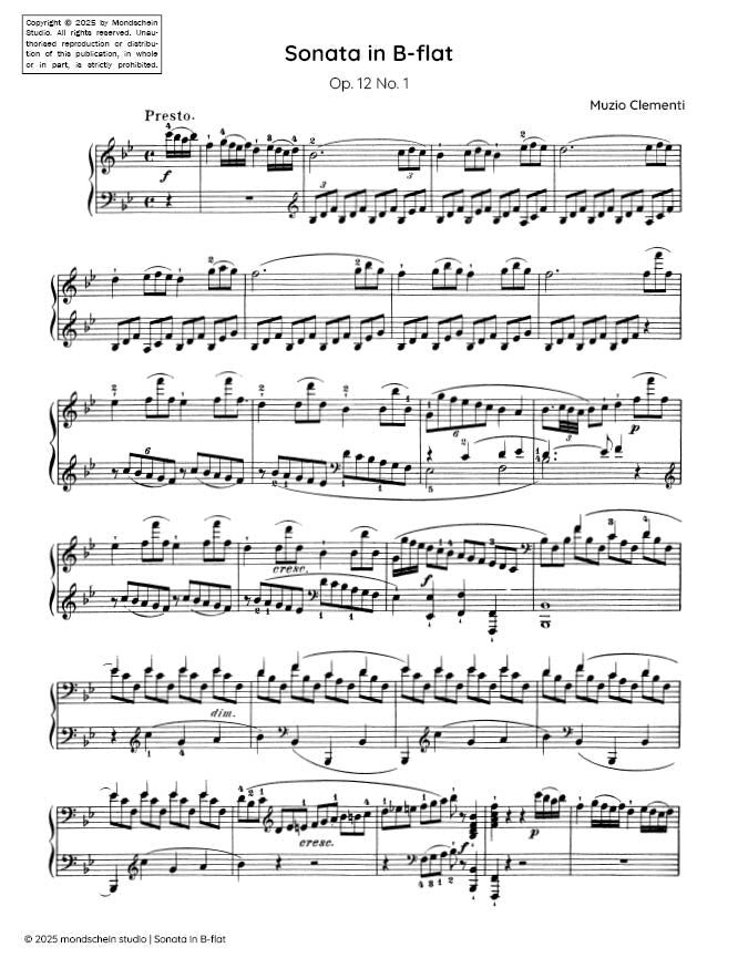 Clementi - Sonata in B-flat major, Op. 12 No. 1 (PDF Sheet Music / Digital Download)