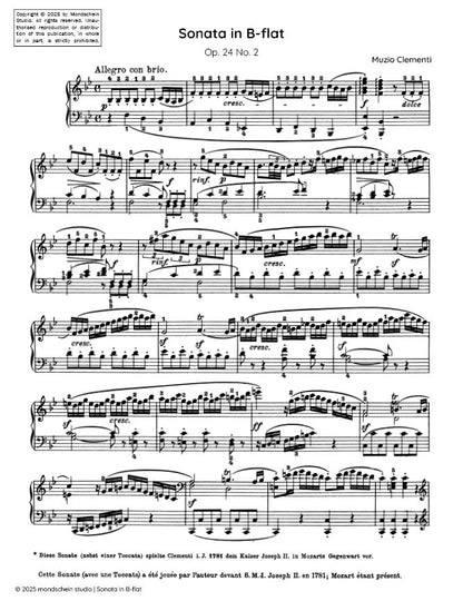 Clementi - Sonata in B-flat major, Op. 24 No. 2 (PDF Sheet Music / Digital Download)