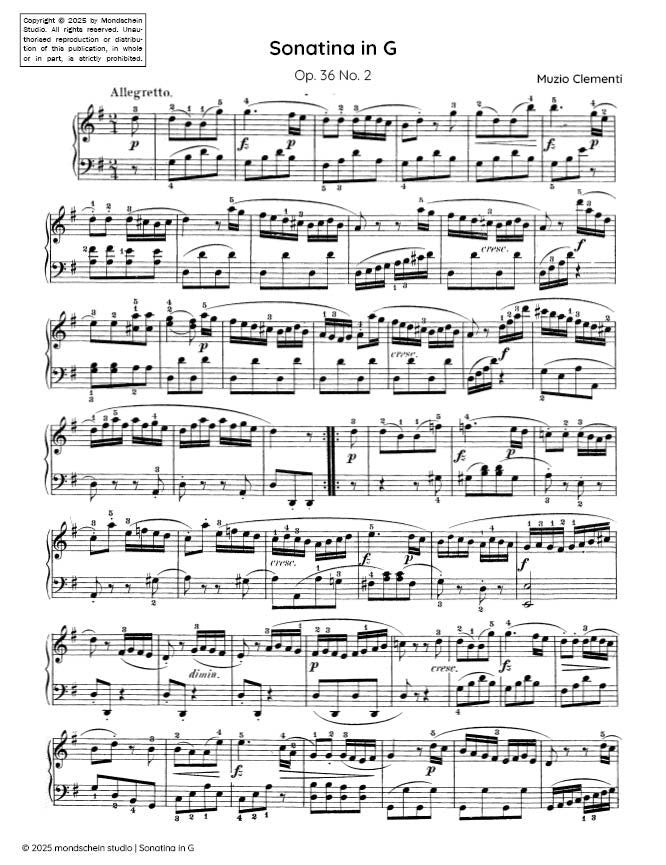 Clementi - Sonatina in G major, Op. 36 No. 2 (PDF Sheet Music / Digital Download)