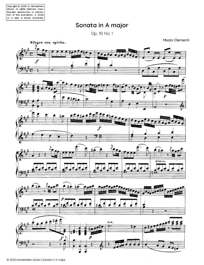 Clementi - Sonata in A major, Op. 10 No. 1 (PDF Sheet Music / Digital Download)