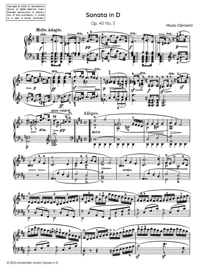 Clementi - Sonata in D major, Op. 40 No. 3 (PDF Sheet Music / Digital Download)