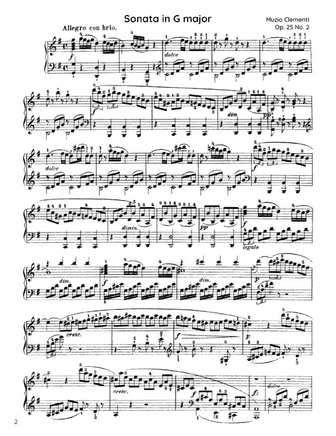 Clementi - Sonata in G major, Op. 25 No. 2 (PDF Sheet Music / Digital Download)
