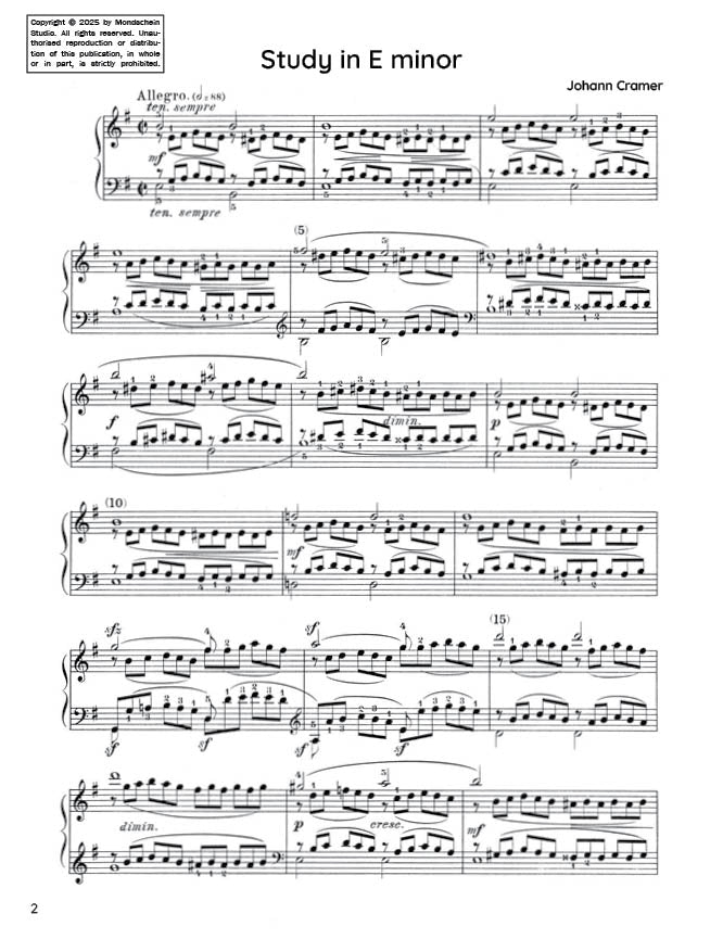 Cramer - Study in E minor, Op. 50 No. 20 (PDF Sheet Music / Digital Download)