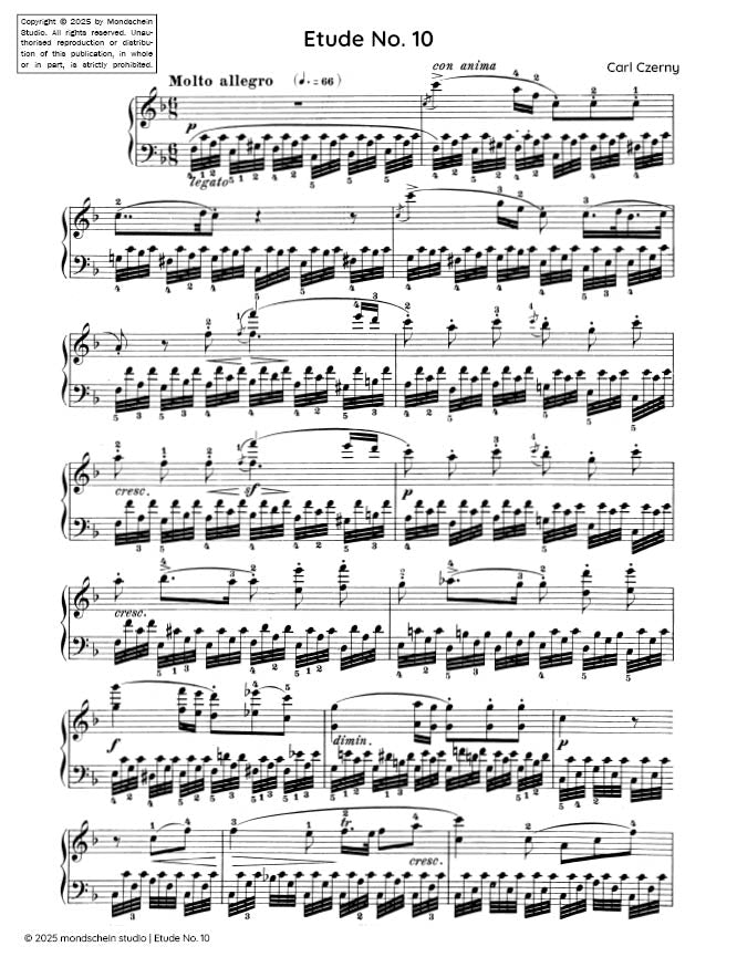 Czerny - Etude No. 10 from Die Schule der Geläufigkeit, Op. 299 (PDF Sheet Music / Digital Download)