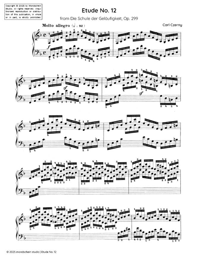 Czerny - Etude No. 12 from Die Schule der Geläufigkeit, Op. 299 (PDF Sheet Music / Digital Download)