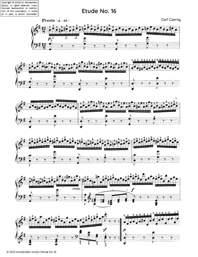 Czerny - Etude No. 16 from Die Schule der Geläufigkeit, Op. 299 (PDF Sheet Music / Digital Download)