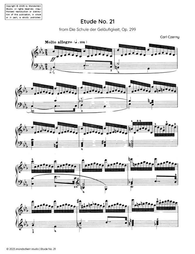 Czerny - Etude No. 21 from Die Schule der Geläufigkeit, Op. 299 (PDF Sheet Music / Digital Download)