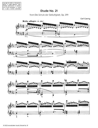 Czerny - Etude No. 21 from Die Schule der Geläufigkeit, Op. 299 (PDF Sheet Music / Digital Download)