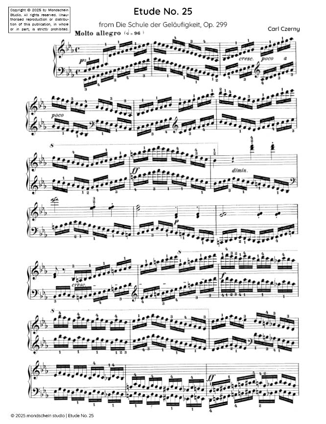Czerny - Etude No. 25 from Die Schule der Geläufigkeit, Op. 299 (PDF Sheet Music / Digital Download)