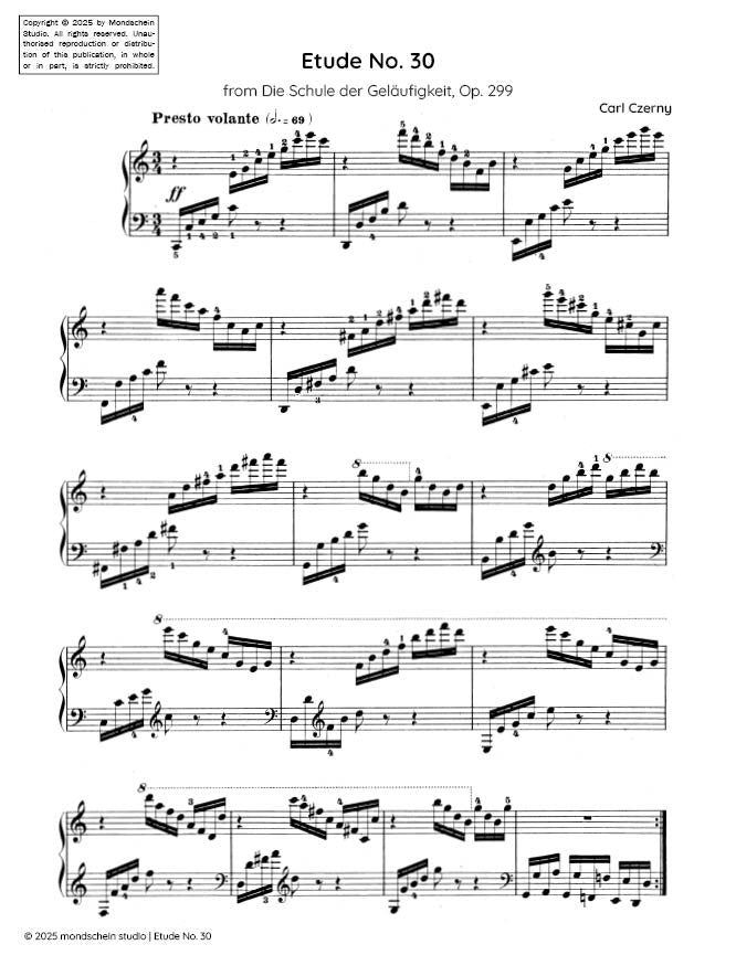 Czerny - Etude No. 30 from Die Schule der Geläufigkeit, Op. 299 (PDF Sheet Music / Digital Download)