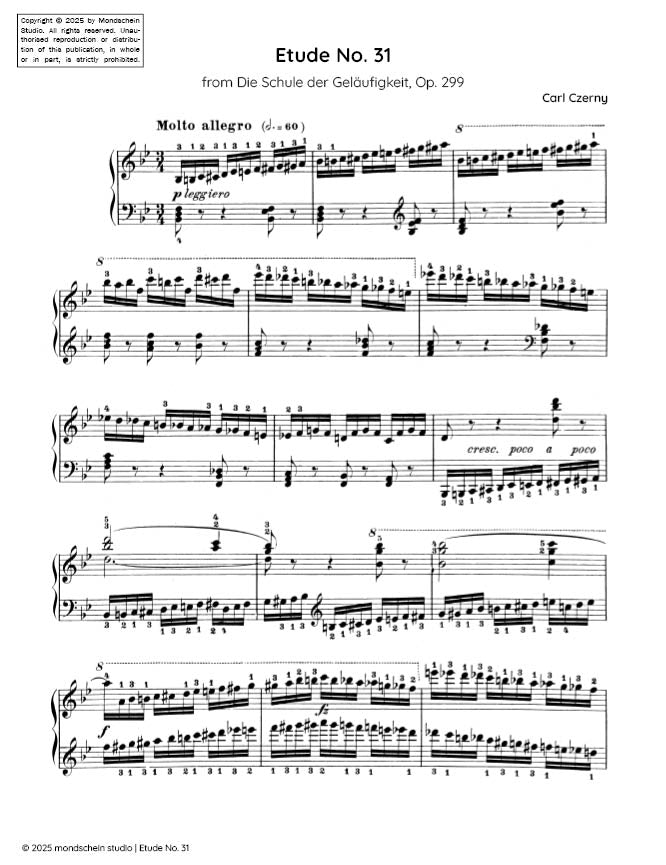 Czerny - Etude No. 31 from Die Schule der Geläufigkeit, Op. 299 (PDF Sheet Music / Digital Download)