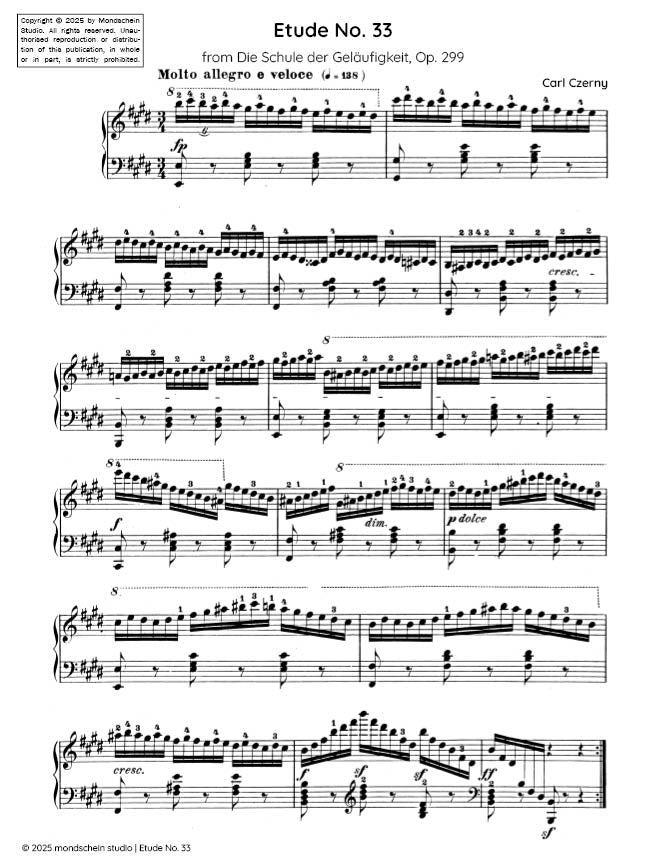 Czerny - Etude No. 33 from Die Schule der Geläufigkeit, Op. 299 (PDF Sheet Music / Digital Download)