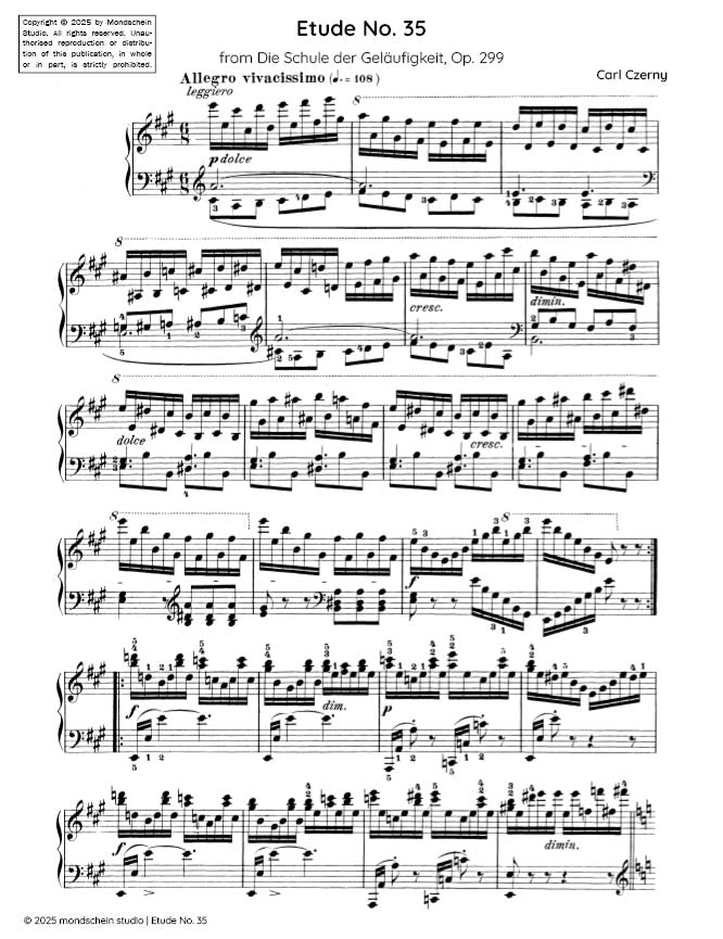 Czerny - Etude No. 35 from Die Schule der Geläufigkeit, Op. 299 (PDF Sheet Music / Digital Download)