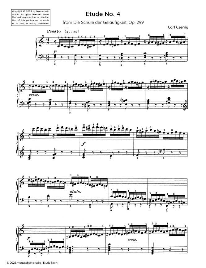 Czerny - Etude No. 4 from Die Schule der Geläufigkeit, Op. 299 (PDF Sheet Music / Digital Download)