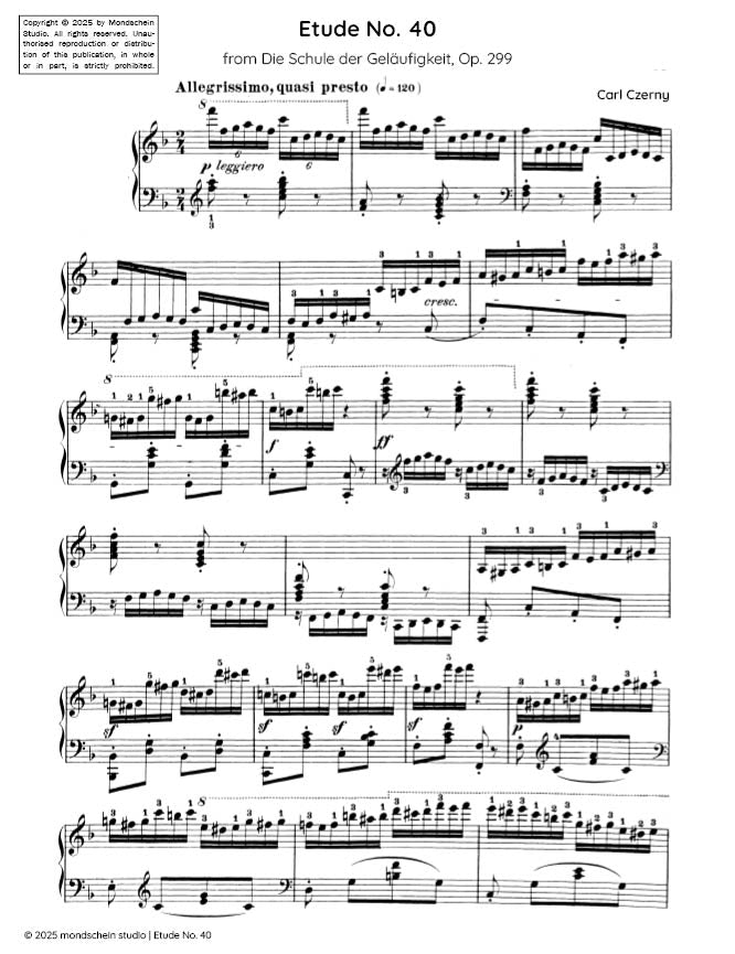 Czerny - Etude No. 40 from Die Schule der Geläufigkeit, Op. 299 (PDF Sheet Music / Digital Download)