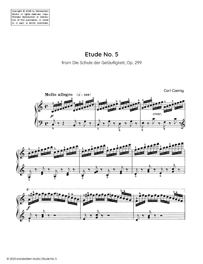 Czerny - Etude No. 5 from Die Schule der Geläufigkeit, Op. 299 (PDF Sheet Music / Digital Download)