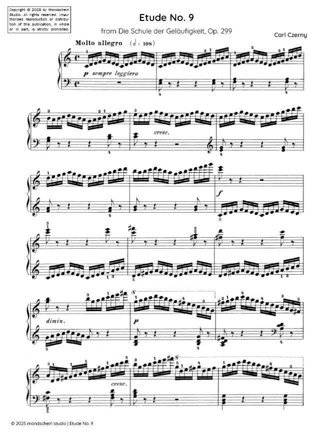 Czerny - Etude No. 9 from Die Schule der Geläufigkeit, Op. 299 (PDF Sheet Music / Digital Download)