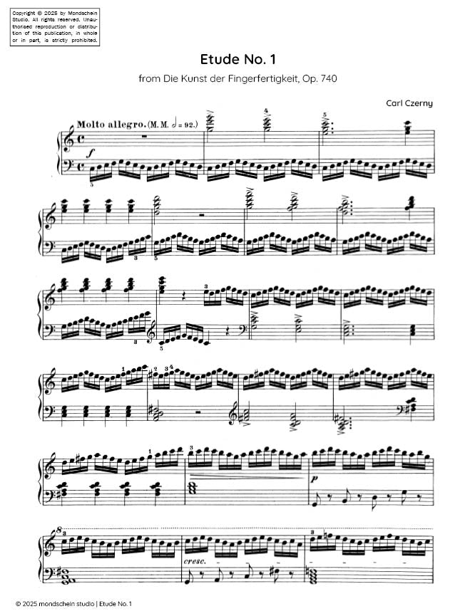 Czerny - Etude No. 1 from Die Kunst der Fingerfertigkeit, Op. 740 (PDF Sheet Music / Digital Download)