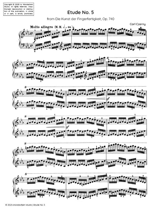 Czerny - Etude No. 5 from Die Kunst der Fingerfertigkeit, Op. 740 (PDF Sheet Music / Digital Download)