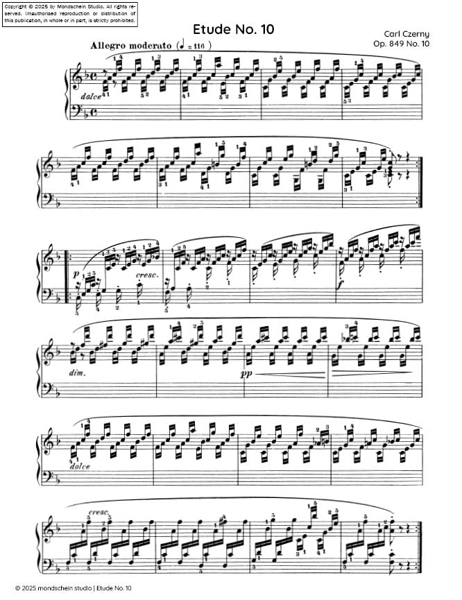 Czerny - Etude No. 10 from 30 Études de mécanisme, Op. 849 (PDF Sheet Music / Digital Download)