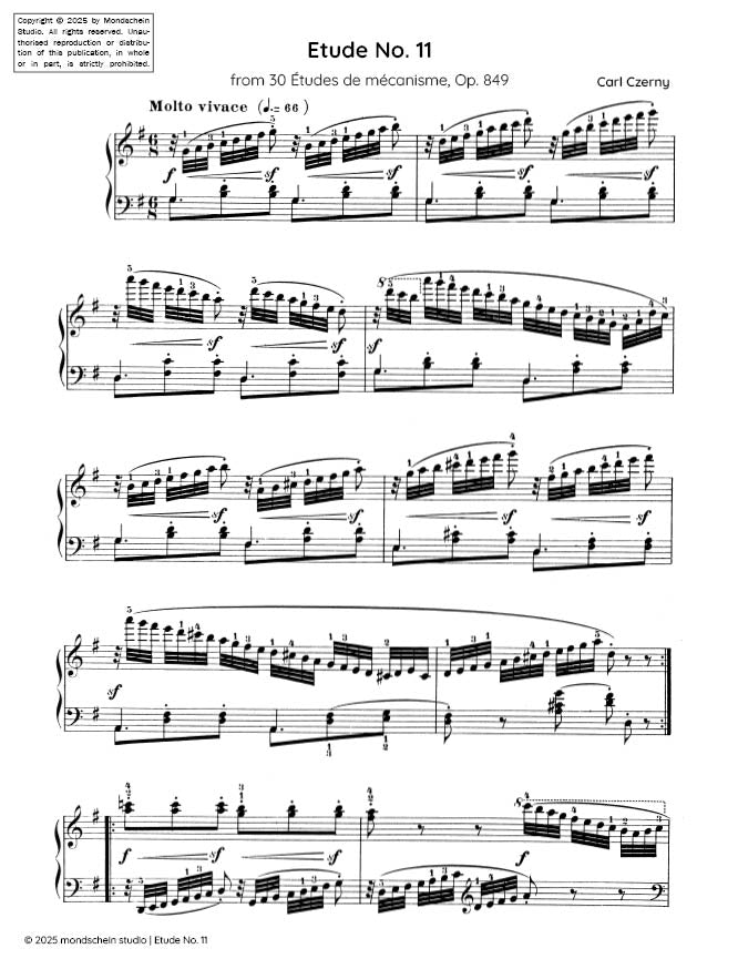 Czerny - Etude No. 11 from 30 Études de mécanisme, Op. 849 (PDF Sheet Music / Digital Download)