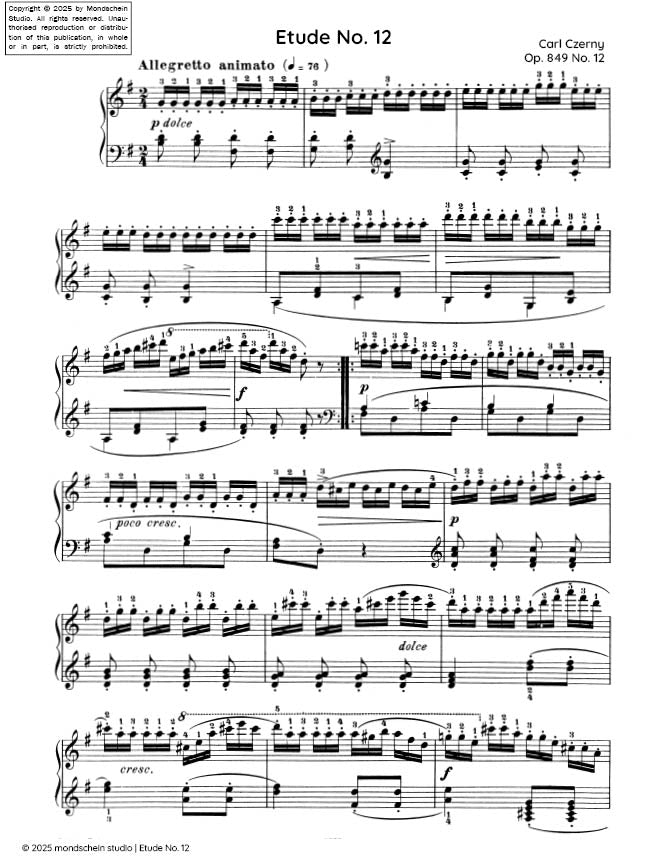 Czerny - Etude No. 12 from 30 Études de mécanisme, Op. 849 (PDF Sheet Music / Digital Download)