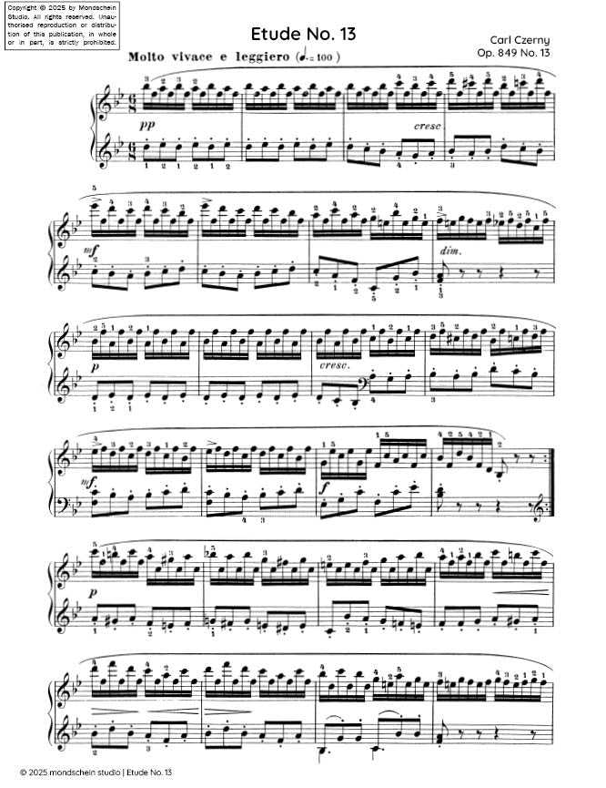 Czerny - Etude No. 13 from 30 Études de mécanisme, Op. 849 (PDF Sheet Music / Digital Download)
