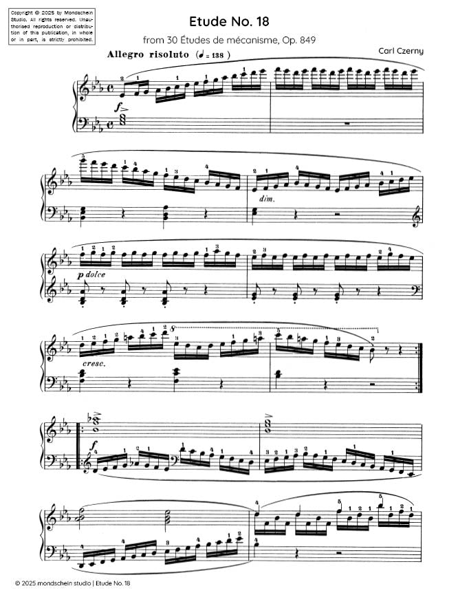 Czerny - Etude No. 18 from 30 Études de mécanisme, Op. 849 (PDF Sheet Music / Digital Download)