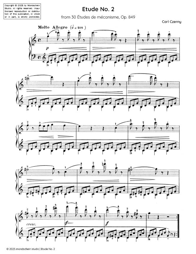 Czerny - Etude No. 2 from 30 Études de mécanisme, Op. 849 (PDF Sheet Music / Digital Download)