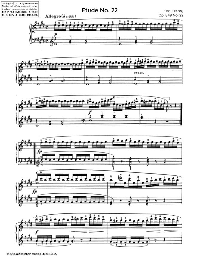 Czerny - Etude No. 22 from 30 Études de mécanisme, Op. 849 (PDF Sheet Music / Digital Download)