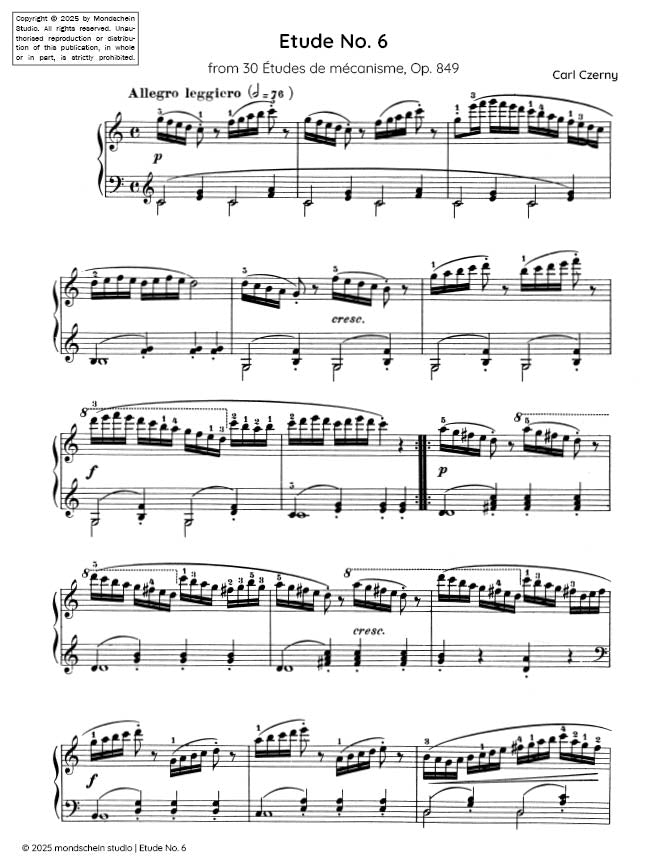 Czerny - Etude No. 6 from 30 Études de mécanisme, Op. 849 (PDF Sheet Music / Digital Download)