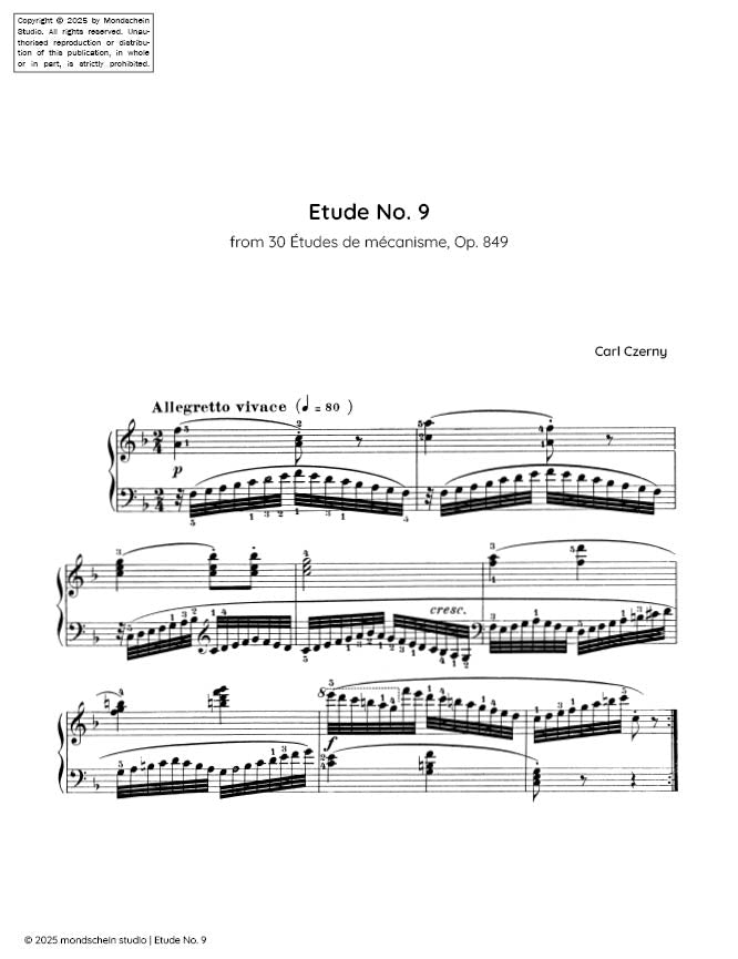 Czerny - Etude No. 9 from 30 Études de mécanisme, Op. 849 (PDF Sheet Music / Digital Download)