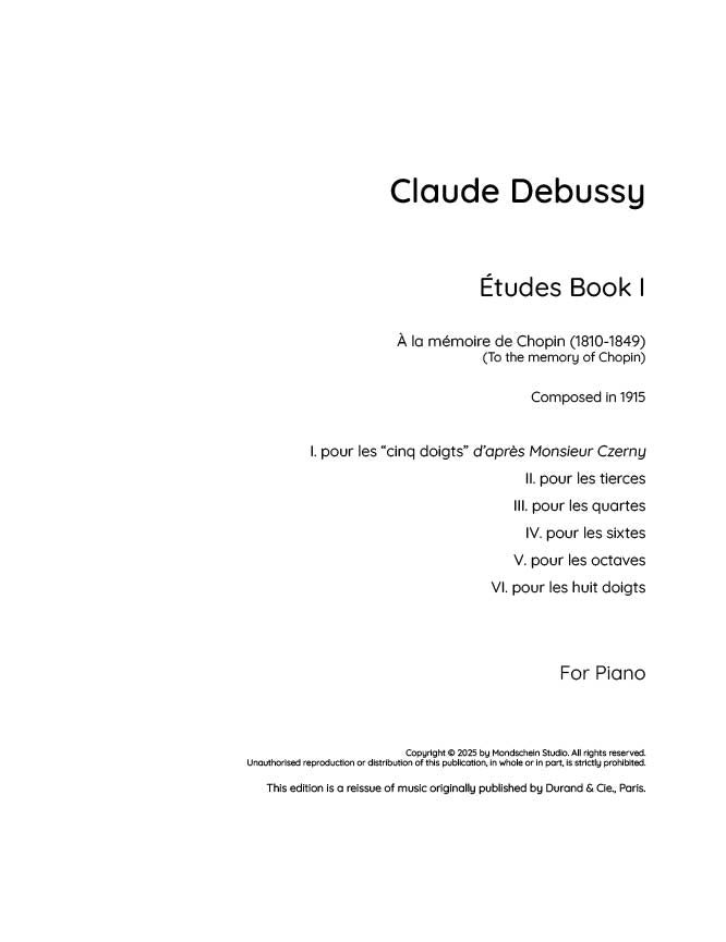 Debussy - Études book I (PDF Sheet Music / Digital Download)