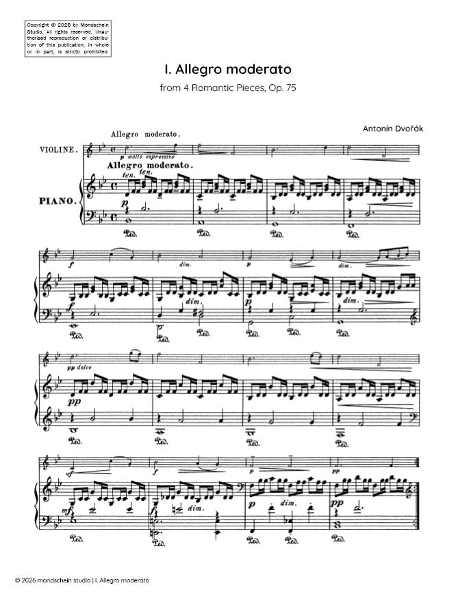 Dvořák - Allegro moderato from 4 Romantic Pieces, Op. 75 No. 1 (PDF Sheet Music / Digital Download)