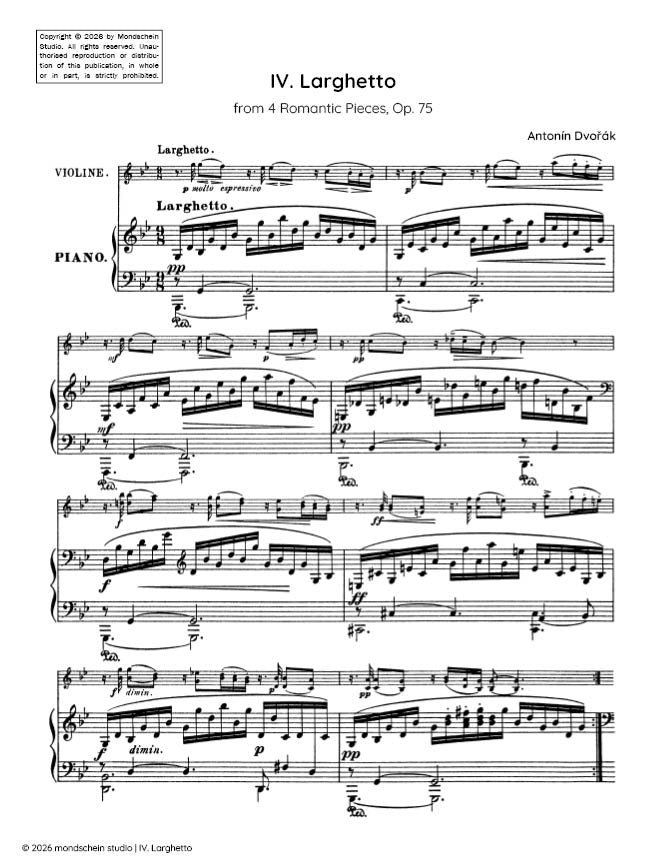 Dvořák - Larghetto from 4 Romantic Pieces, Op. 75 No. 4 (PDF Sheet Music / Digital Download)