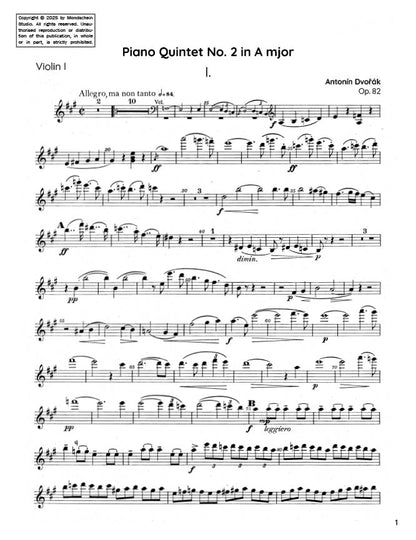 Dvořák - Piano Quintet No. 2 in A major, Op. 81 (PDF Sheet Music / Digital Download)